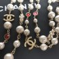CHANEL Vintage CC PEARL Necklace Gold Chain Twist Red Pink Crystal NIB