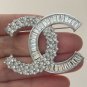 CHANEL Silver Crystal Baguette Asymmetric Fashion Brooch Pin Authentic NIB