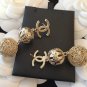 CHANEL Patterned CC Stud Gold Metal Ball Dangle Drop Earrings NIB