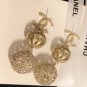 CHANEL Patterned CC Stud Gold Metal Ball Dangle Drop Earrings NIB