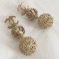 CHANEL Patterned CC Stud Gold Metal Ball Dangle Drop Earrings NIB