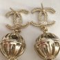 CHANEL Patterned CC Stud Gold Metal Ball Dangle Drop Earrings NIB