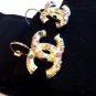 CHANEL Byzantine Gold Earrings Multi Color Rhinestone  Lever Back NIB