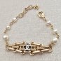 CHANEL Vintage CC PEARL Necklace & Bracelet Set Gold Metal Medal NIB