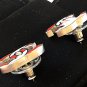 CHANEL CC Silver Stud Earrings Red White Stripe Simple Basic Authentic NIB