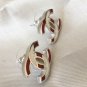 CHANEL CC Silver Stud Earrings Red White Stripe Simple Basic Authentic NIB