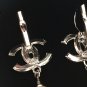 CHANEL Black Crystal Pearl Dangle Lever Back Silver Earrings Long NIB
