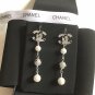 CHANEL Black Crystal Pearl Dangle Lever Back Silver Earrings Long NIB