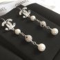 CHANEL Black Crystal Pearl Dangle Lever Back Silver Earrings Long NIB