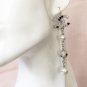 CHANEL Black Crystal Pearl Dangle Lever Back Silver Earrings Long NIB