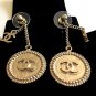 CHANEL Gold Small Stud Medal CC Dangle Drop Earrings Long Style NIB