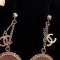 CHANEL Gold Small Stud Medal CC Dangle Drop Earrings Long Style NIB