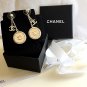 CHANEL Gold Small Stud Medal CC Dangle Drop Earrings Long Style NIB