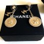 CHANEL Gold Small Stud Medal CC Dangle Drop Earrings Long Style NIB