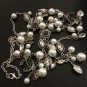 CHANEL Black Crystal Baguette CC Silver Tear Drop Chain Pearl Necklace RARE