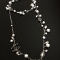 CHANEL Black Crystal Baguette CC Silver Tear Drop Chain Pearl Necklace RARE