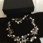 CHANEL Black Crystal Baguette CC Silver Tear Drop Chain Pearl Necklace RARE