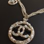 CHANEL Gold Triple Chain Necklace Pearl Blue Glass Bead CC Pendant 2017