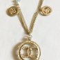 CHANEL Gold Triple Chain Necklace Pearl Blue Glass Bead CC Pendant 2017