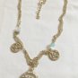 CHANEL Gold Triple Chain Necklace Pearl Blue Glass Bead CC Pendant 2017