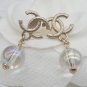 CHANEL Gold Metal CC Stud Iridescent Glass Bead Dangle Earrings NIB