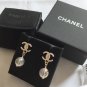CHANEL Gold Metal CC Stud Iridescent Glass Bead Dangle Earrings NIB