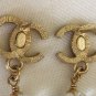 CHANEL Gold Metal CC Stud Iridescent Glass Bead Dangle Earrings NIB