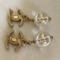CHANEL Gold Metal CC Stud Iridescent Glass Bead Dangle Earrings NIB