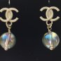 CHANEL Gold Metal CC Stud Iridescent Glass Bead Dangle Earrings NIB