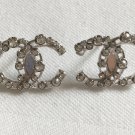 CHANEL Crystal CC Stud Earrings Polished Silver Metal Hollow Design NIB