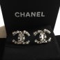 CHANEL Crystal CC Stud Earrings Polished Silver Metal Hollow Design NIB