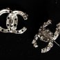 CHANEL Crystal CC Stud Earrings Polished Silver Metal Hollow Design NIB