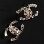 CHANEL Crystal CC Stud Earrings Polished Silver Metal Hollow Design NIB
