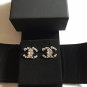 CHANEL Crystal CC Stud Earrings Polished Silver Metal Hollow Design NIB
