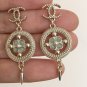 CHANEL CC Stud Earrings Gold Chain Dangle Blue Glass Bead 2017 NIB