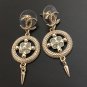 CHANEL CC Stud Earrings Gold Chain Dangle Blue Glass Bead 2017 NIB