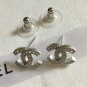 CHANEL Silver CC Mini Crystal Stud Earrings Timeless Classic Authentic NIB