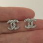 CHANEL Silver CC Mini Crystal Stud Earrings Timeless Classic Authentic NIB