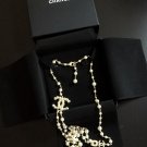 CHANEL CC Pearl Encrusted Necklace Gold Metal Double Chain 42" NIB