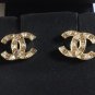 CHANEL CC Gold Stud Earrings Pale Orange Square Crystal Authentic NIB