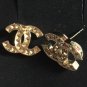 CHANEL CC Gold Stud Earrings Pale Orange Square Crystal Authentic NIB