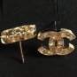 CHANEL CC Gold Stud Earrings Pale Orange Square Crystal Authentic NIB