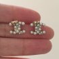 CHANEL Gold CC Stud Earrings Seed Pearl Tiny Bow Small Authentic NIB
