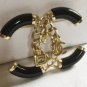 CHANEL Gold Chain Metal CC Black Acrylic Brooch Pin 2018 NIB