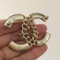 CHANEL Gold Chain Metal CC Black Acrylic Brooch Pin 2018 NIB