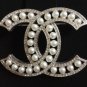 CHANEL Pearl CC Crystal Rim Silver Metal Brooch Pin Classic Style 2018 NIB