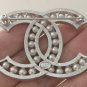CHANEL Pearl CC Crystal Rim Silver Metal Brooch Pin Classic Style 2018 NIB