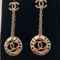 CHANEL CC Pierce Double Chain GOLD Medal Dangle Drop Earrings Authentic NIB