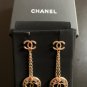 CHANEL CC Pierce Double Chain GOLD Medal Dangle Drop Earrings Authentic NIB