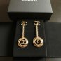 CHANEL CC Pierce Double Chain GOLD Medal Dangle Drop Earrings Authentic NIB